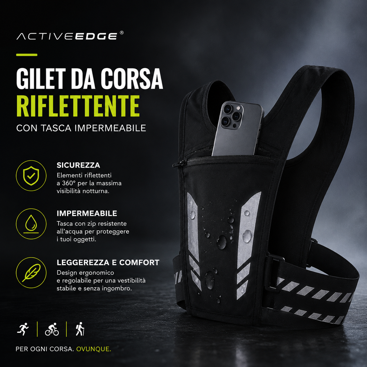 Gilet da Corsa Riflettente con Tasca Impermeabile