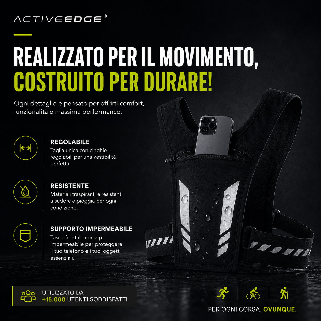 Gilet da Corsa Riflettente con Tasca Impermeabile
